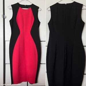 NWT Obakki fitted sheath dress, size 6, black and melon